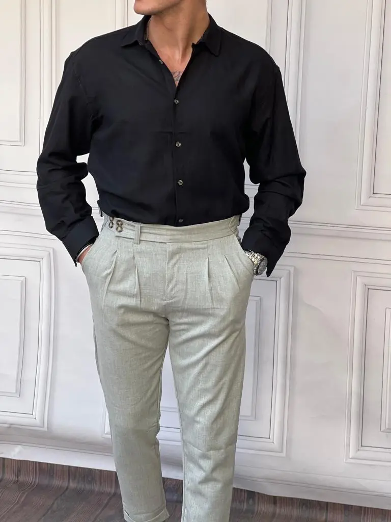 Küçük Düğme %100 keten Oversize Keten Gömlek - 1