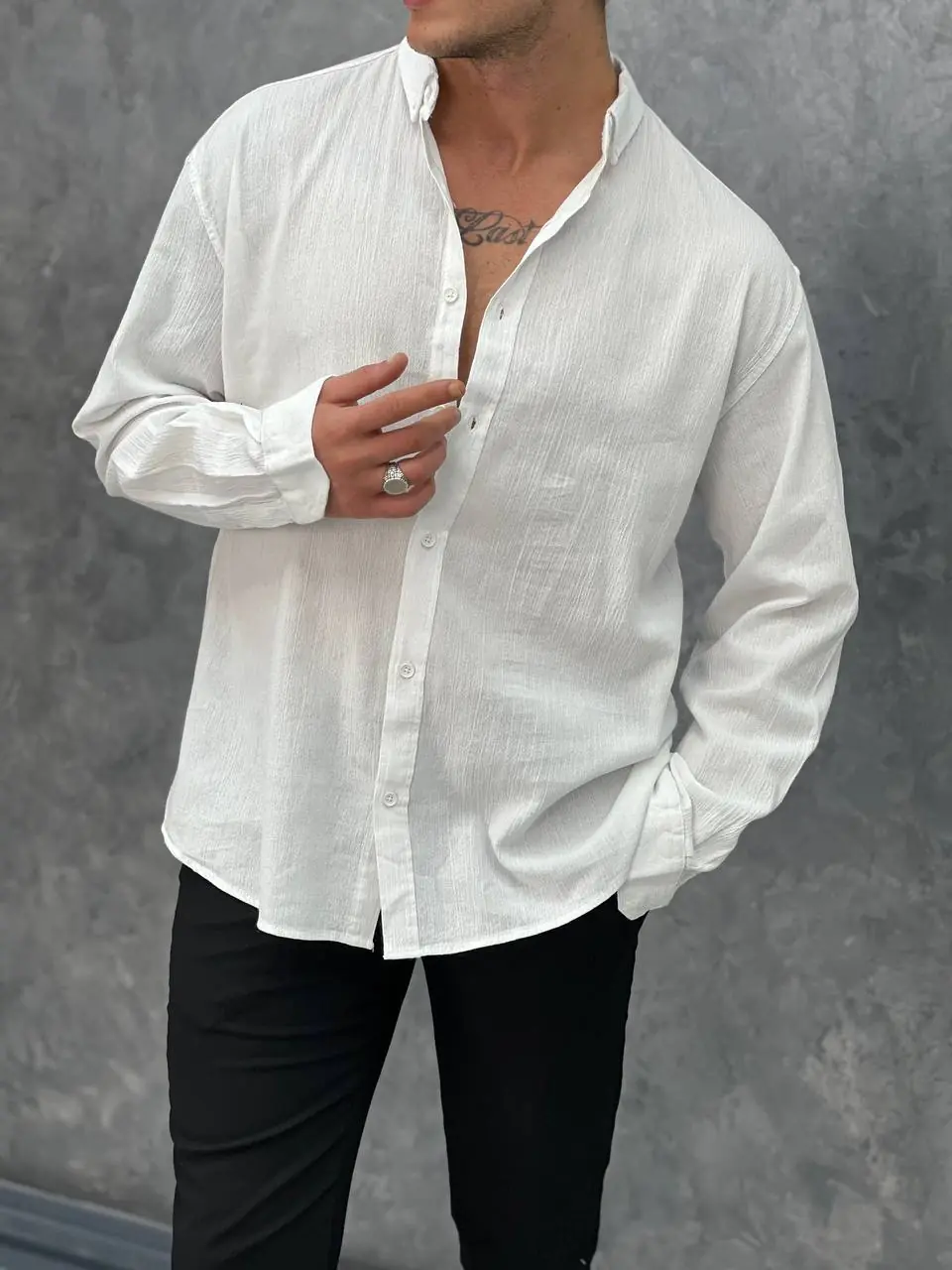 Krinkıl Kumaş Oversize Kesim Keten Gömlek - 2