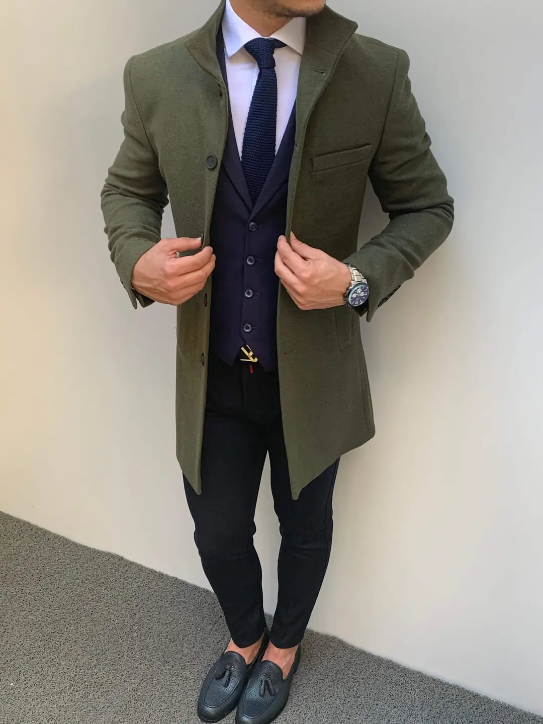 Slim Fit İtalyan Kesim Dik Yaka Kaşe Kaban - 1