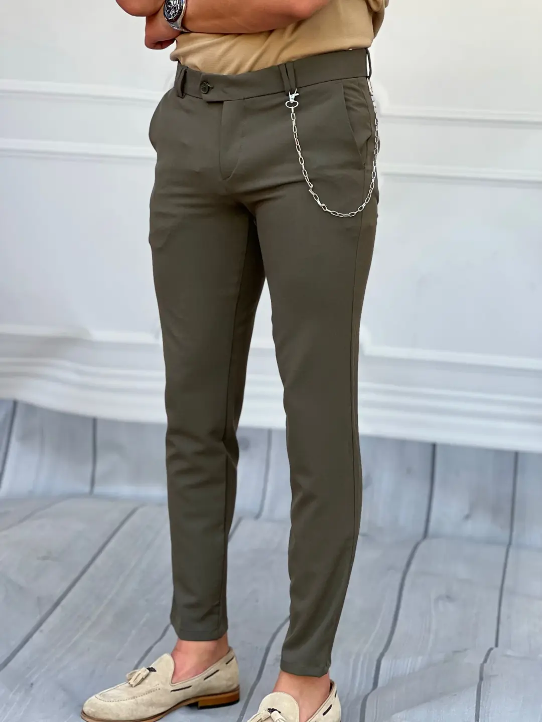 Slim Fit Kalıp Düz Kumaş Pantolon