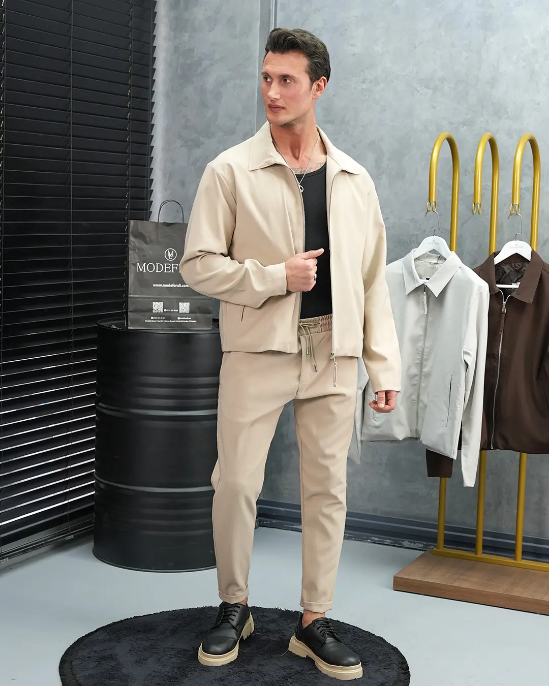 Düz Kumaş Oversize Fermuarlı Alt Üst Jogger Takım - 1