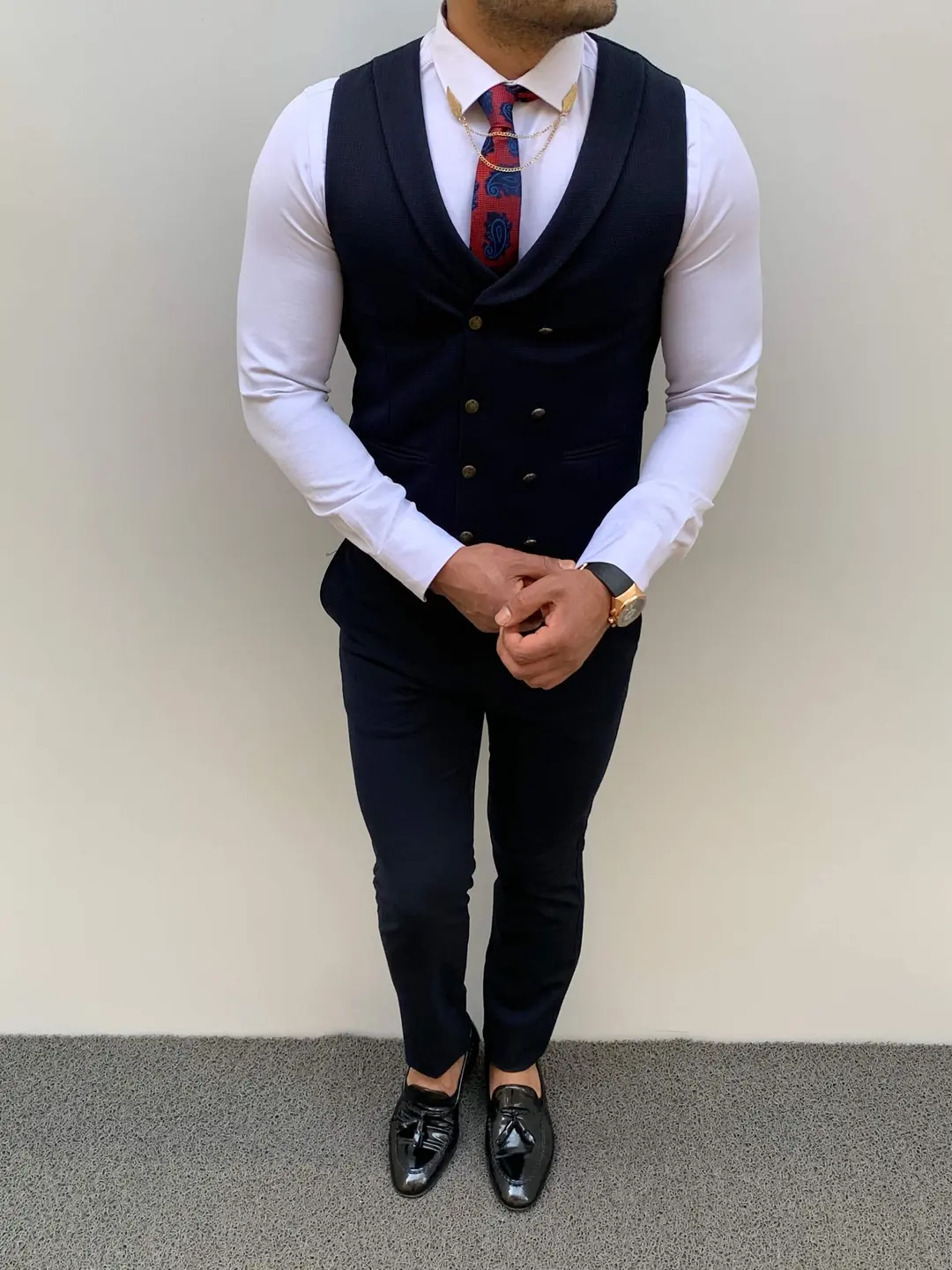 Slim Fit Pamuk Metal Düğme Spor Yelek - 1