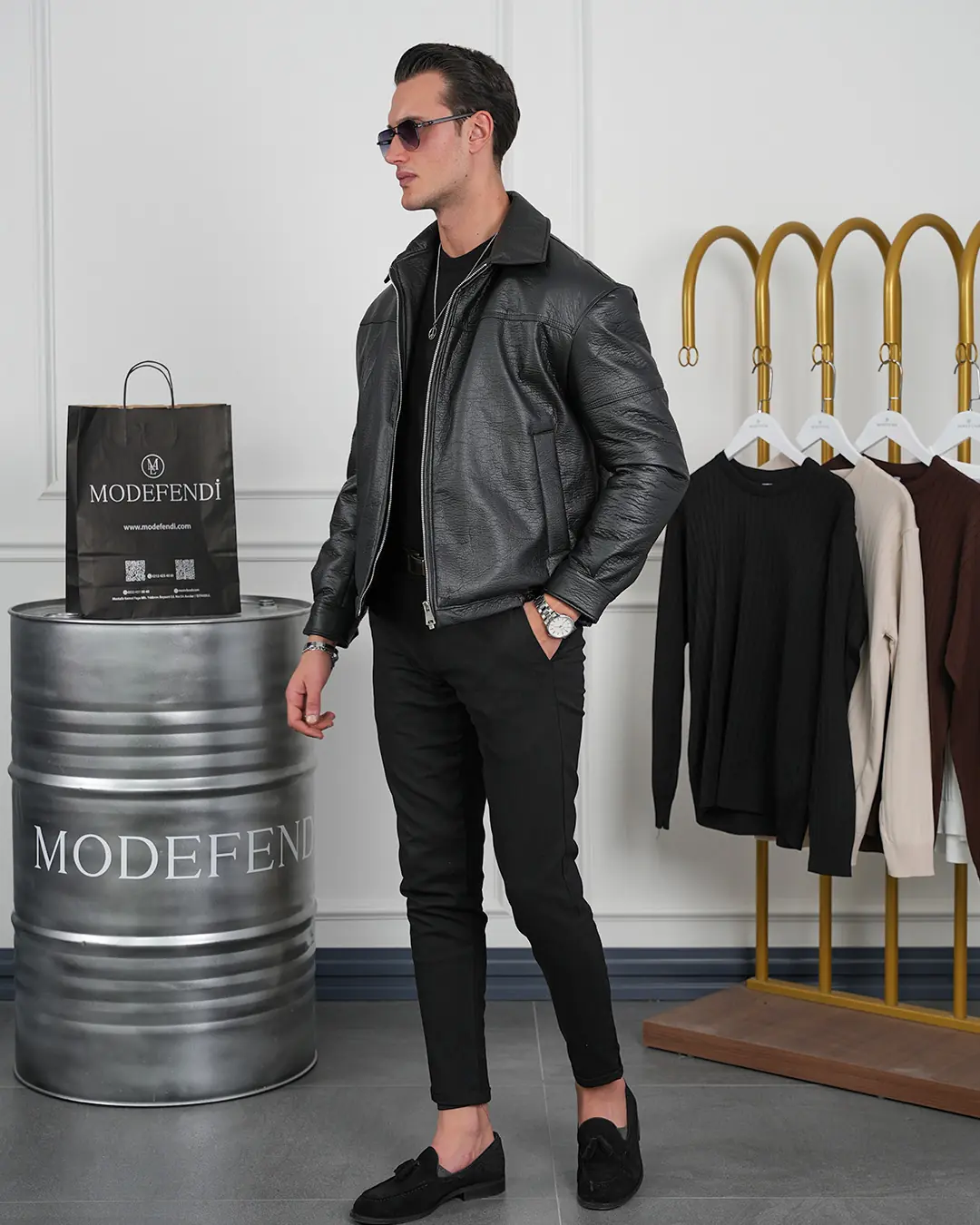 Orta Slim Fit İçi Elyaf İthal Deri Yan Cep Deri Mont - 2