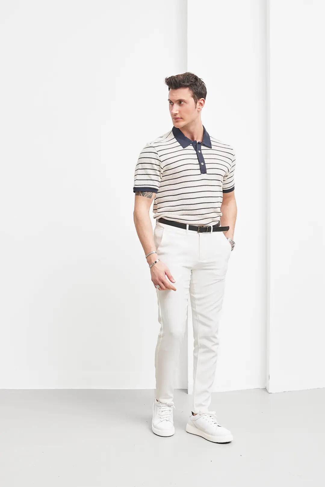 Erkek Düğme Detaylı Polo Yaka T-shirt - 4