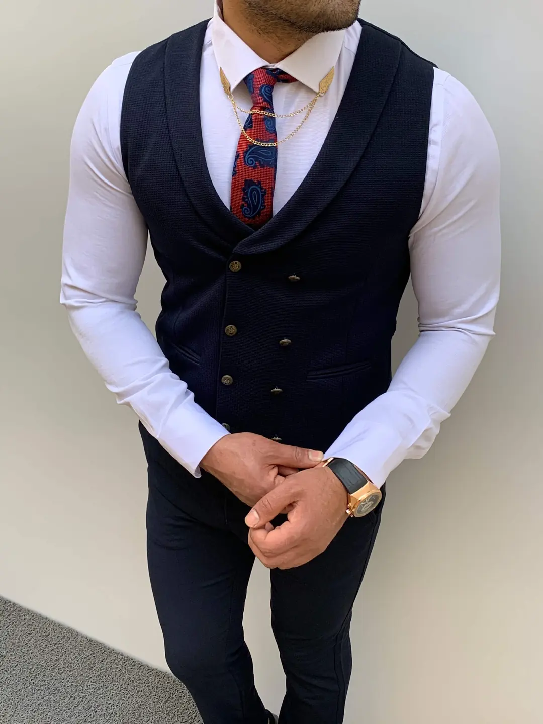 Slim Fit Pamuk Metal Düğme Spor Yelek - 2