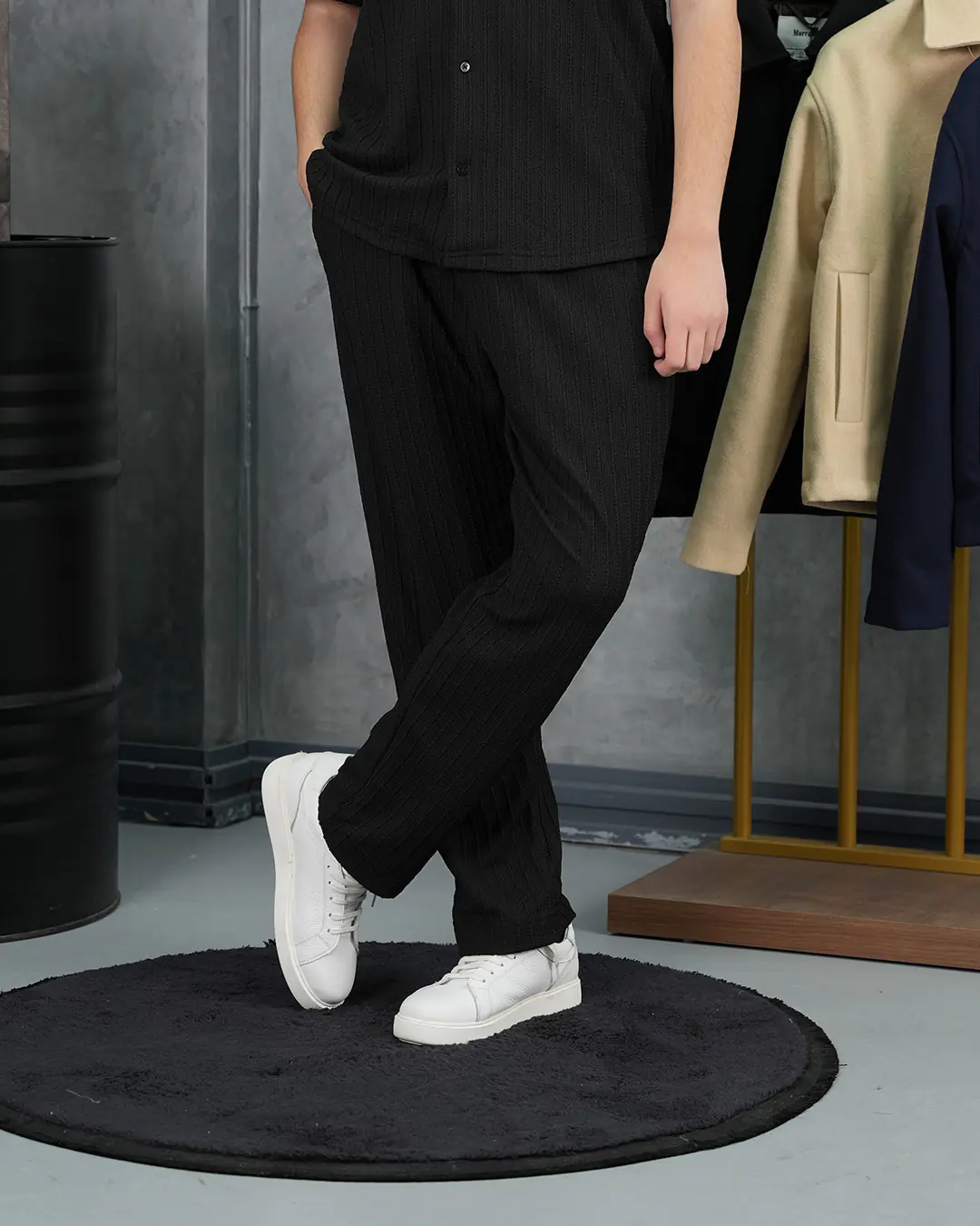 Örgülü Model Baggy Kesim Jogger İpli Pantolon - Siyah