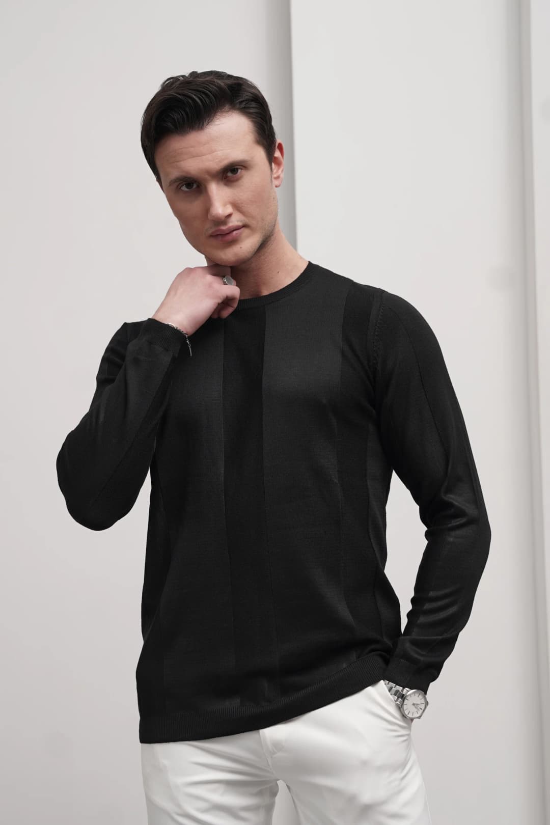 Pamuk Yapılı Desenli Slimfit Triko - 1