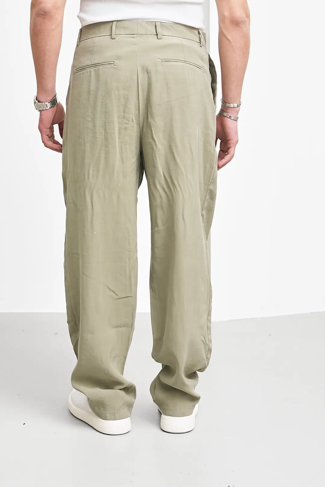 Ermanno %100 Pamuk Keten Baggy Pileli Pantolon - 3