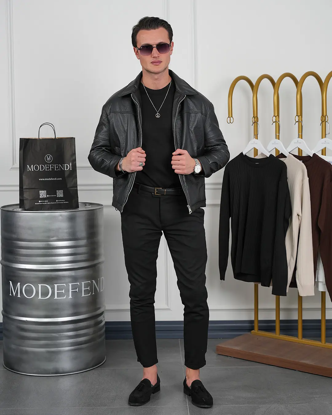 Orta Slim Fit İçi Elyaf İthal Deri Yan Cep Deri Mont - 1
