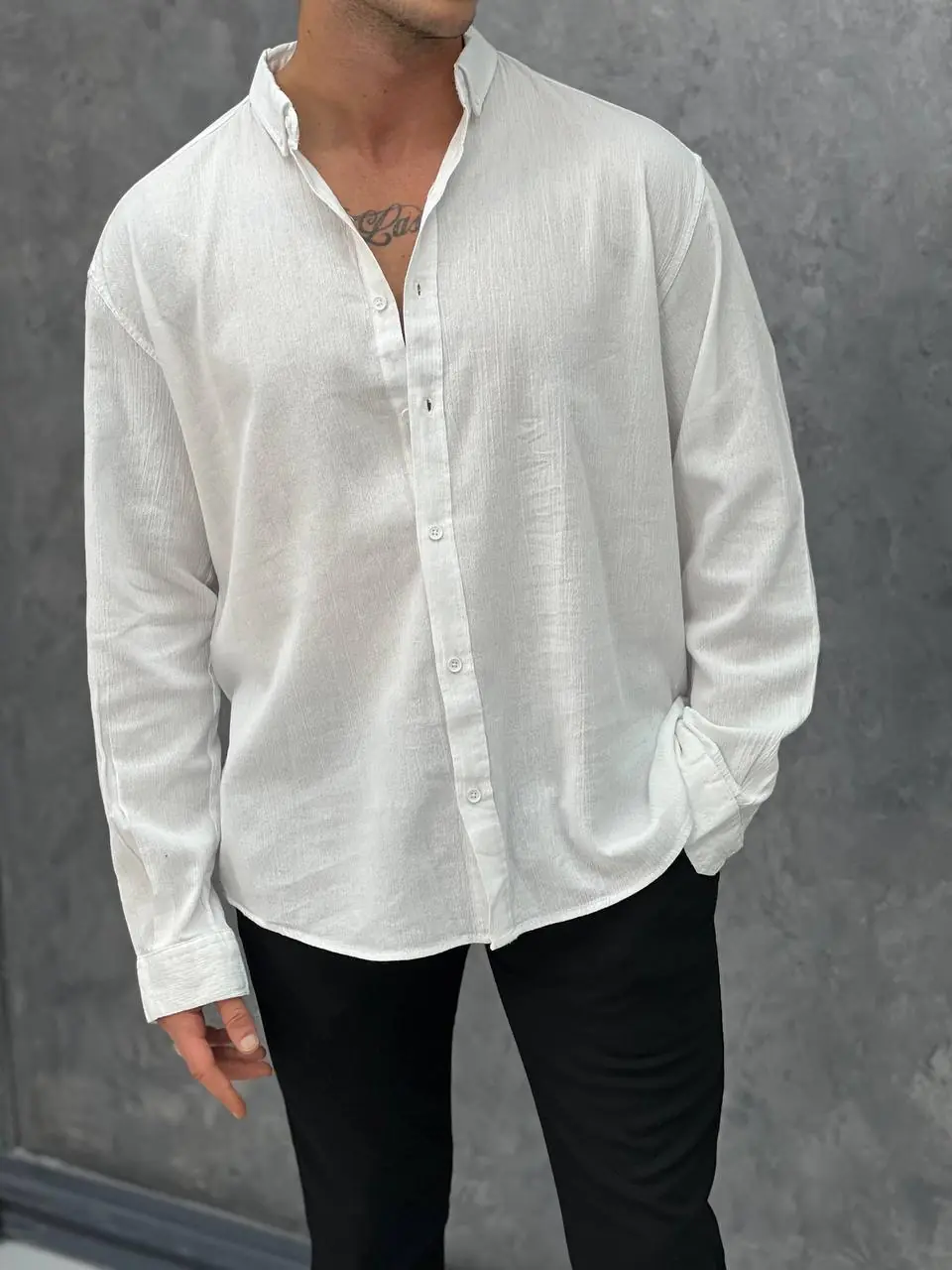 Krinkıl Kumaş Oversize Kesim Keten Gömlek - 1
