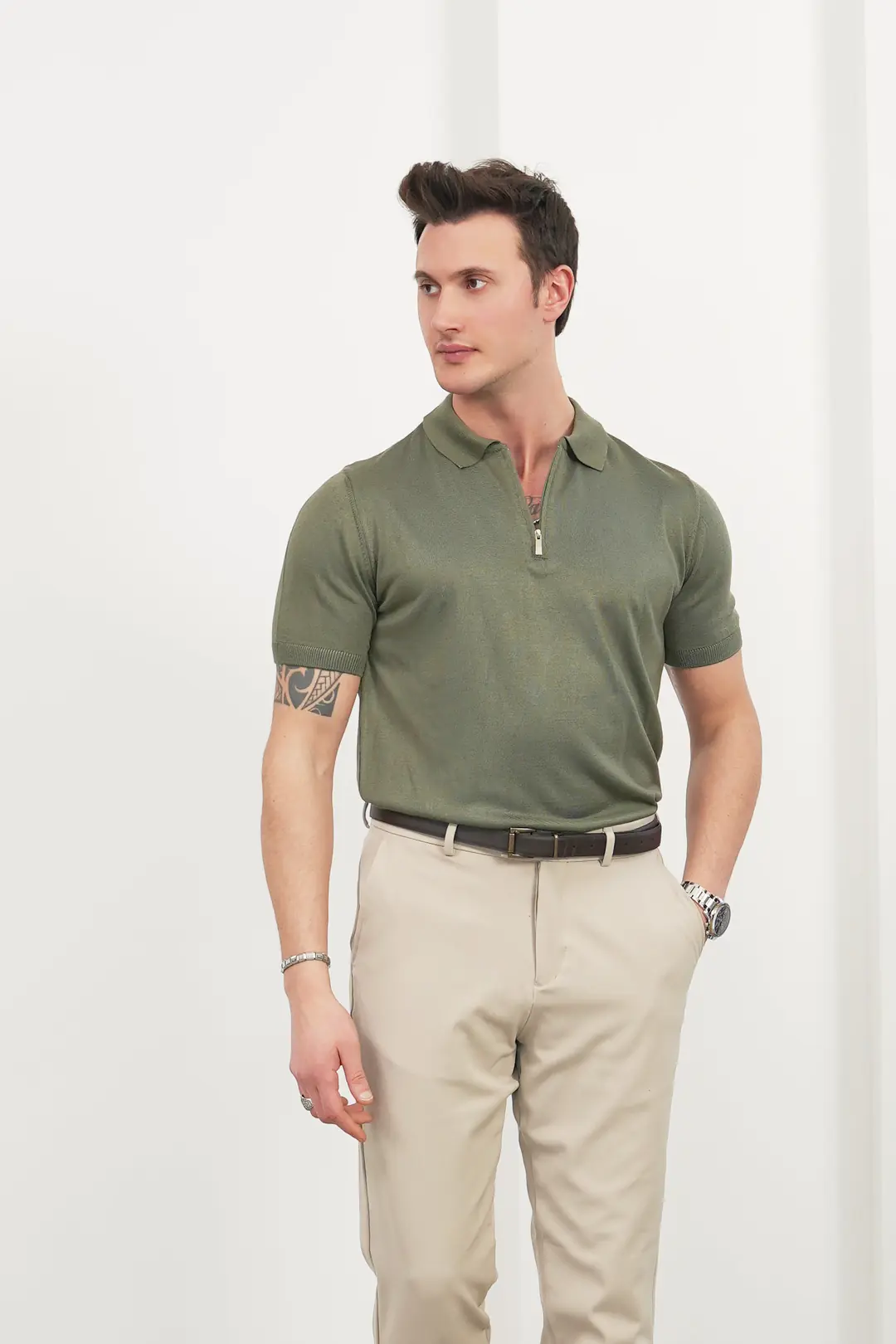 Erkek Basic Fermuarlı Polo Yaka Tişört