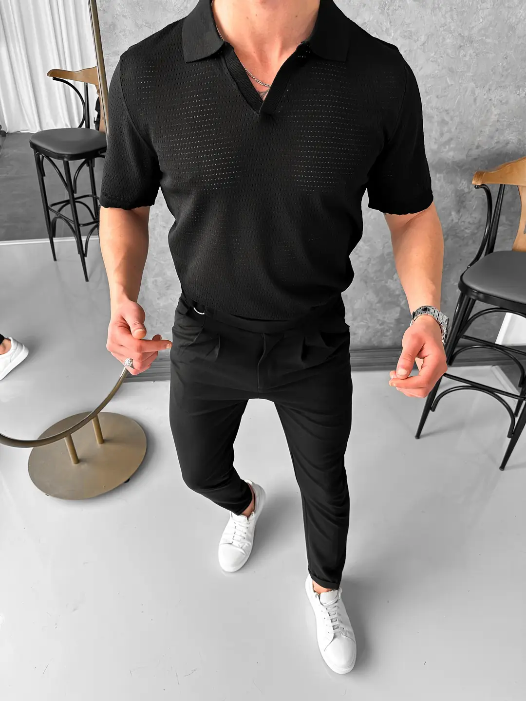 Yüksek Kalite Kesik  Yaka Likralı Tshirt - 3