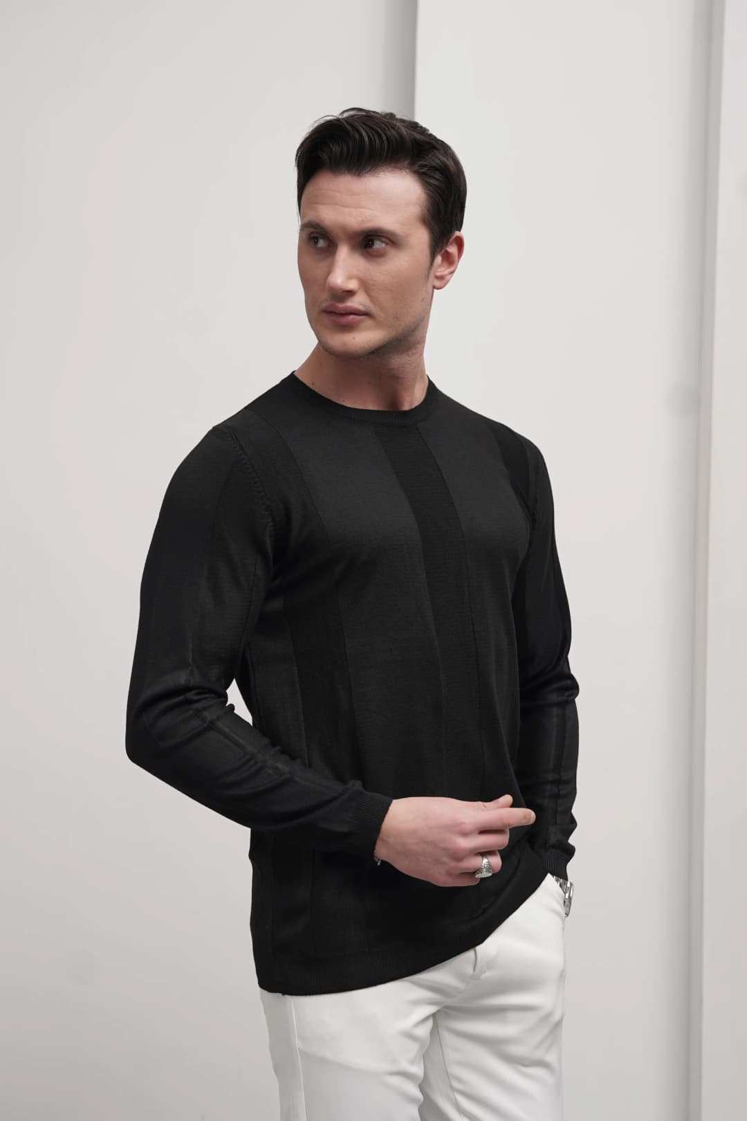 Pamuk Yapılı Desenli Slimfit Triko - 4
