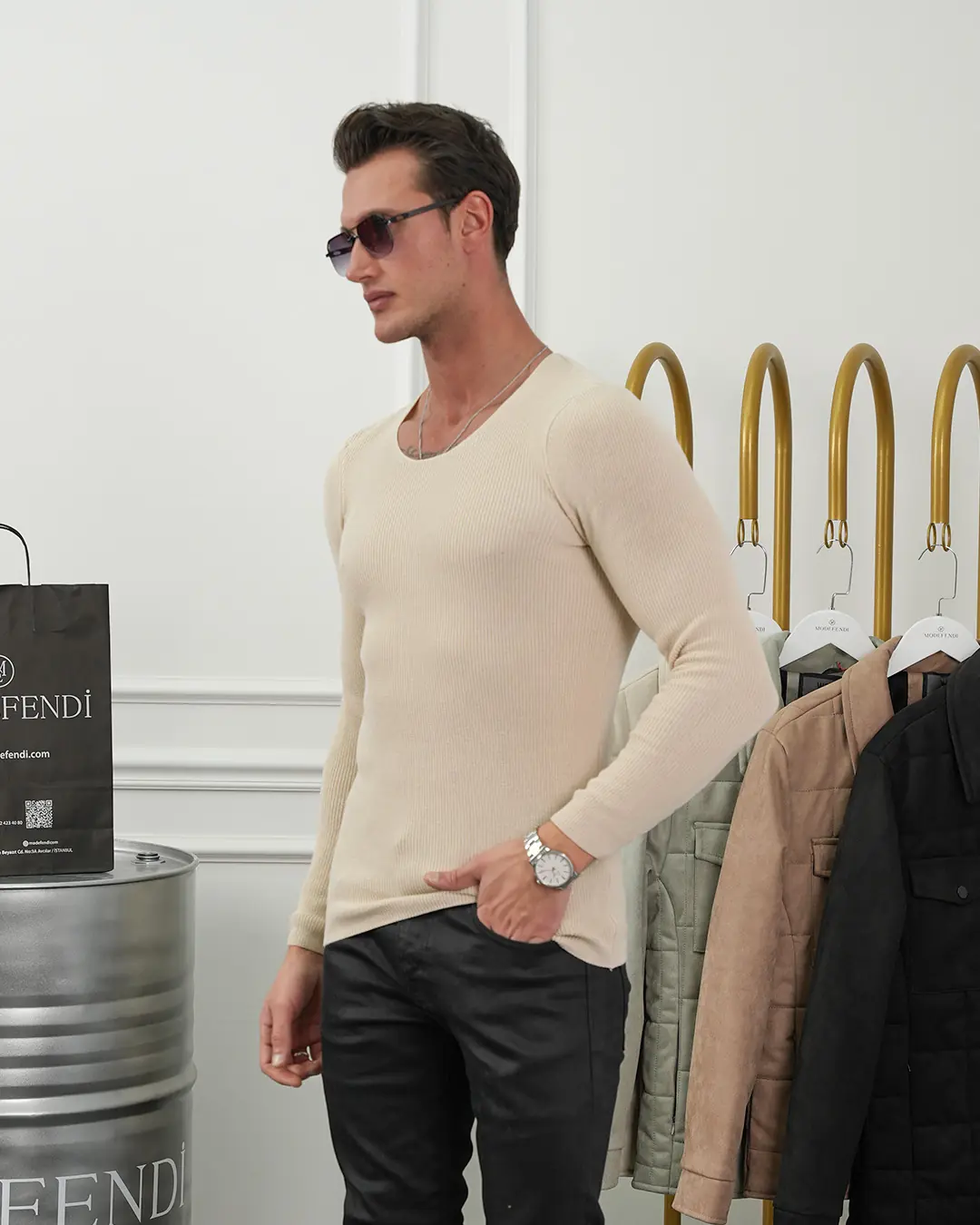 Slim Fit Pamuk Triko Açık Sıfır Yaka Kazak - 3