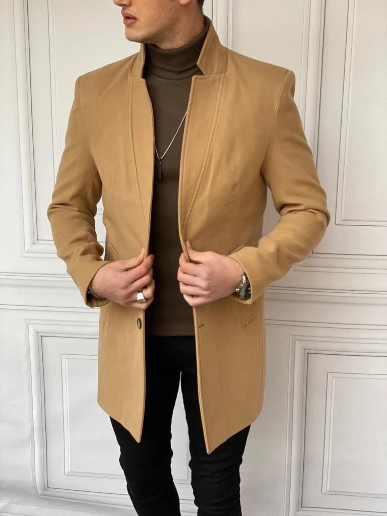 Slim Fit İtalyan Kesim Yaka Kaşmir Kaban - 1